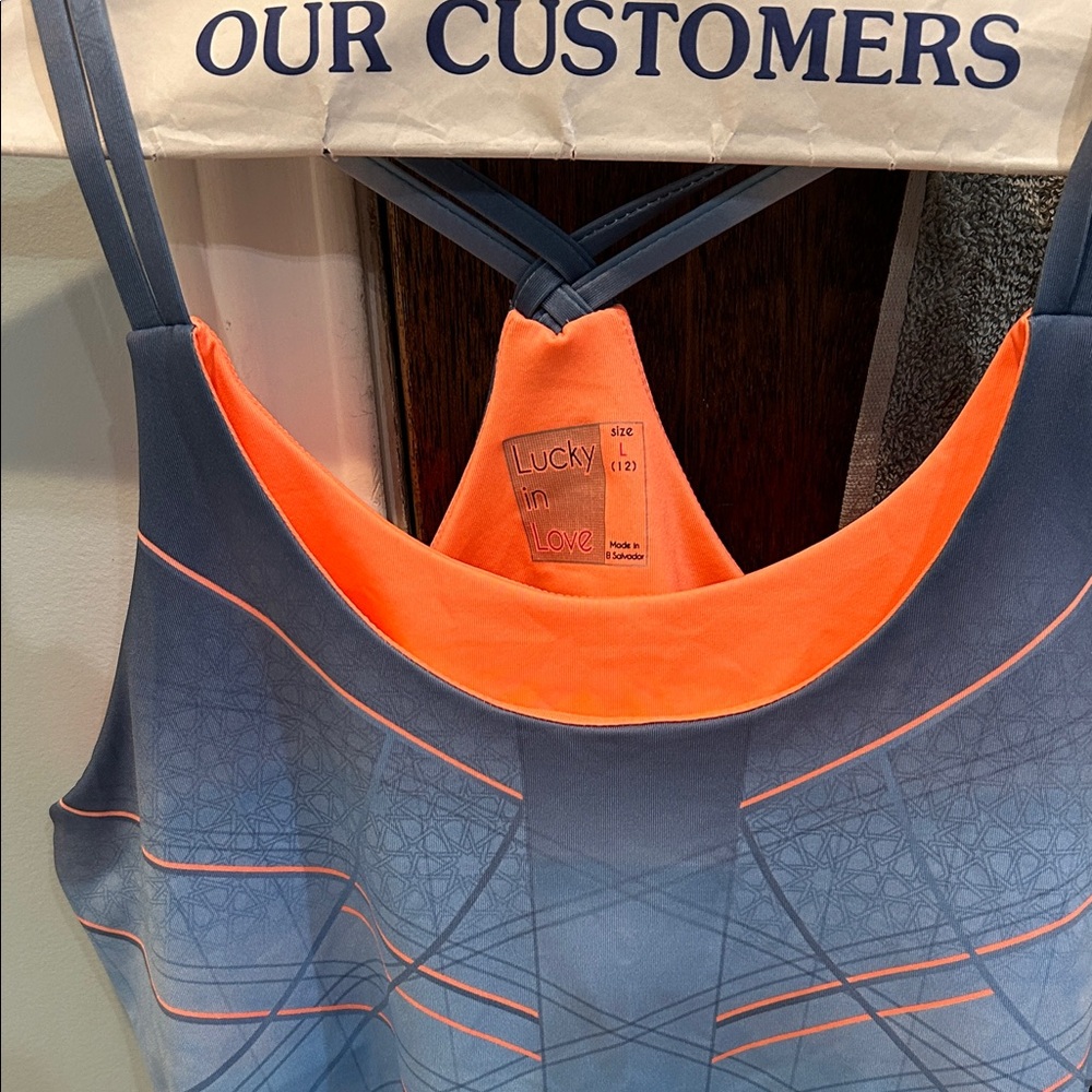 Lucky in Love Vibrant Blue and Orange Tank